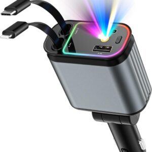 شارژر فندکی شارژر فندکی 66 وات مدل B1 نمایش کابل جمع‌شونده لایتنینگ - خرید از گجتیک | شارژر سریع ماشین