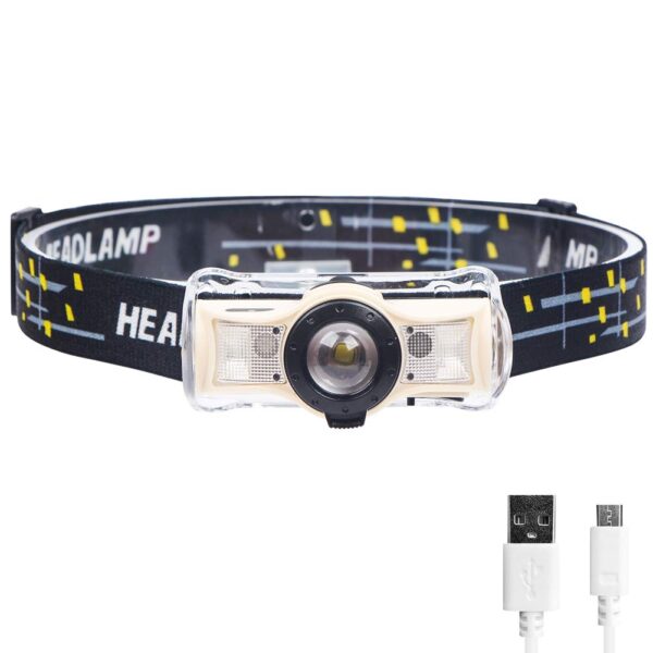 چراغ پیشانی هوشمند شارژی FISHNU مدل T103 با حسگر حرکتی و زوم تلسکوپی