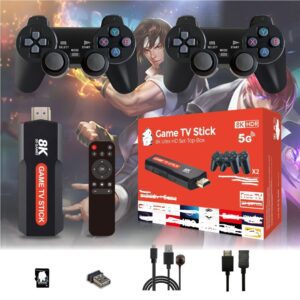 محتوای جعبه گیم استیک Q9 Max (اندروید باکس + ریموت + کنترلر)