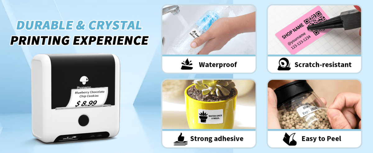 لیبل‌های پشت چسب‌دار Phomemo با ابعاد 40×30 میلی‌متر و تعداد 230 عدد در هر رول، مقاوم در برابر آب، روغن، سایش و تغییرات دما هستند. این لیبل‌ها برای استفاده با پرینترهای حرارتی مستقیم Phomemo طراحی شده‌اند و برای سازمان‌دهی لوازم اداری، ابزارآلات و صنایع‌دستی مناسب هستند.