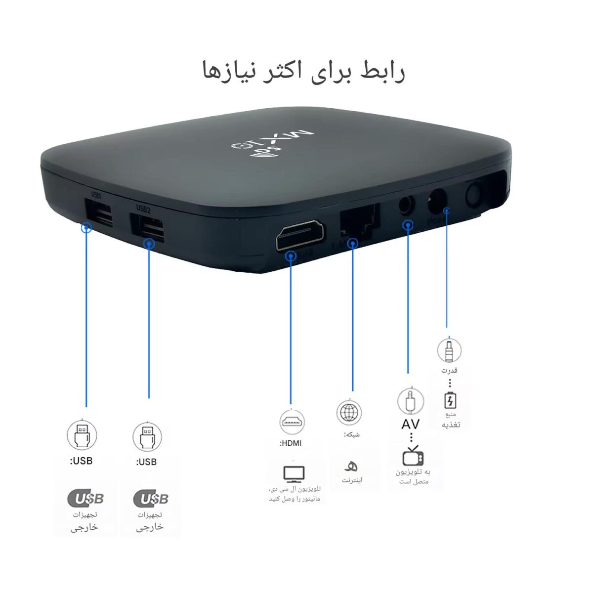 اندروید باکس MX10 5G با پشتیبانی از کیفیت 4K و تکنولوژی 5G، تجربه‌ای بی‌نظیر از تماشای تلویزیون و پخش محتوای تصویری را ارائه می‌دهد. این دستگاه با پردازنده Amlogic S905L2، حافظه 1GB و ذخیره‌سازی 8GB، به راحتی به اینترنت وای‌فای و دستگاه‌های جانبی متصل می‌شود.