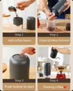 آسیاب قهوه شارژی مدل XH501 در حال آسیاب دانه قهوه - خرید از گجتیک | آسیاب شارژی قهوه تازه XH501 تیغه سرامیکی