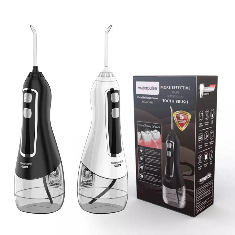 مقایسه رنگ سفید و مشکی واترجت دندانی پرتابل واترپالس مدل V580 با ۵ سری قابل تعویض، چرخش ۳۶۰ درجه، باتری قابل شارژ و فشار قابل تنظیم – خرید از گجتیک